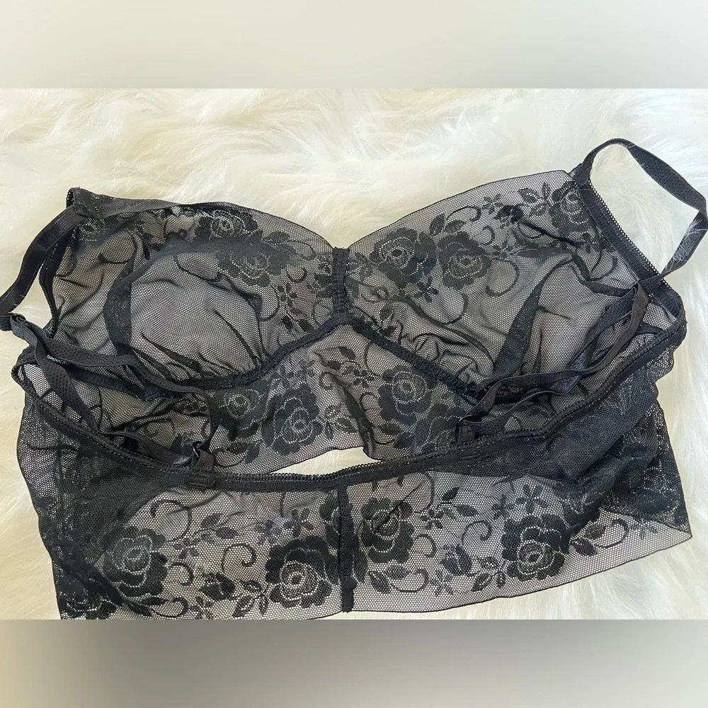 Sheer Black Floral Lace Bralette